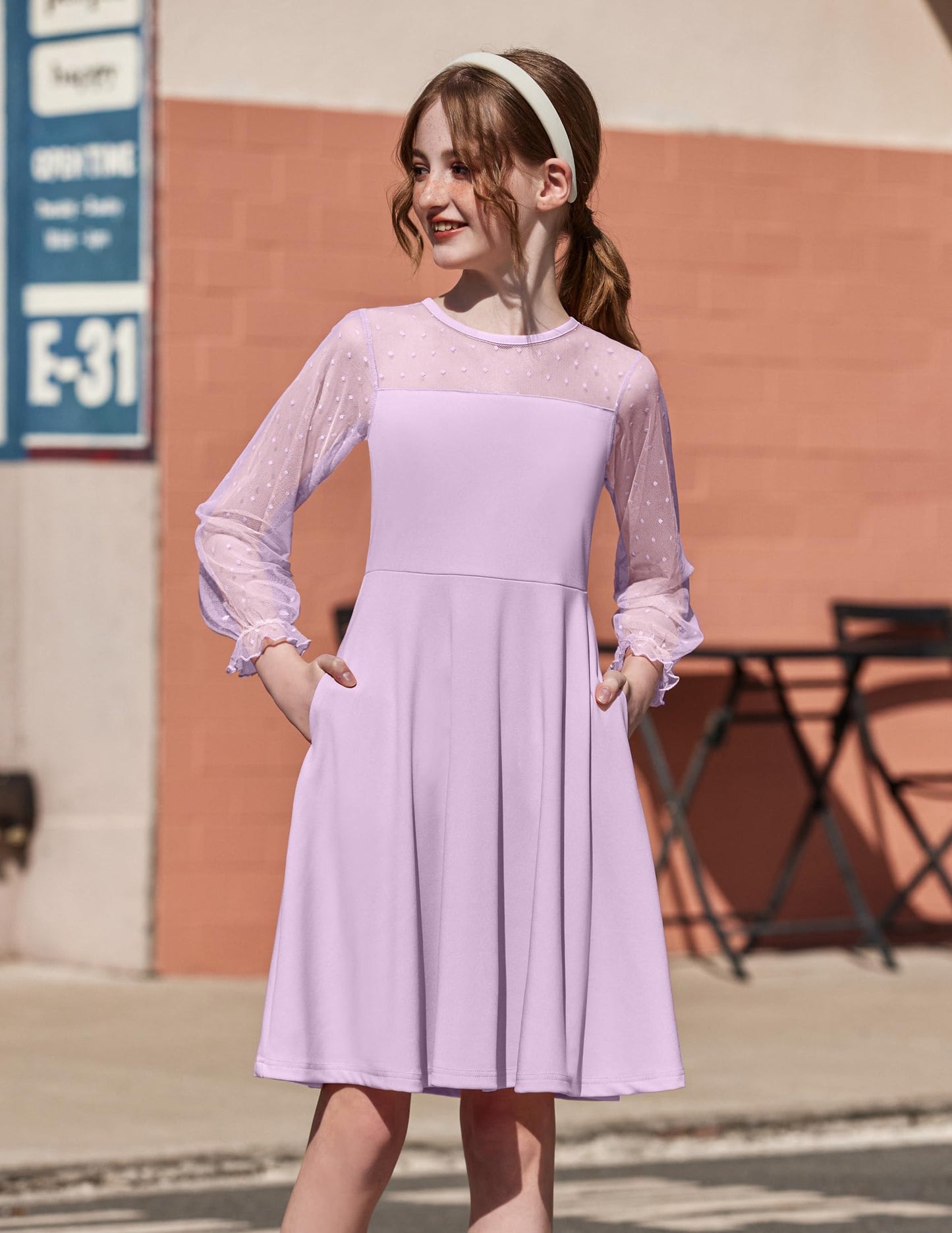 Robe Midi Femme en tissu léger, manches longues, coupe fluide – Menvelo