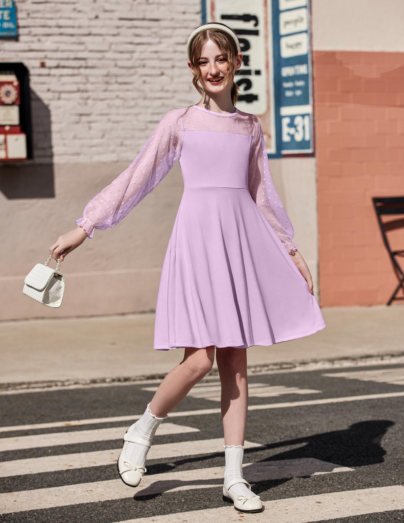 Robe Midi Femme en tissu léger, manches longues, coupe fluide – Menvelo