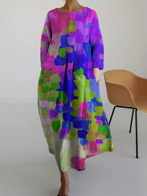 Rachel | Robe longue à manches longues pour femme à motif floral abstrait
