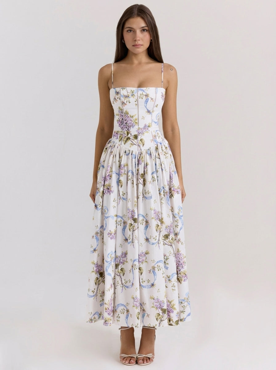 Rania | Robes longues d'été à fleurs pour femmes, coupe trapèze