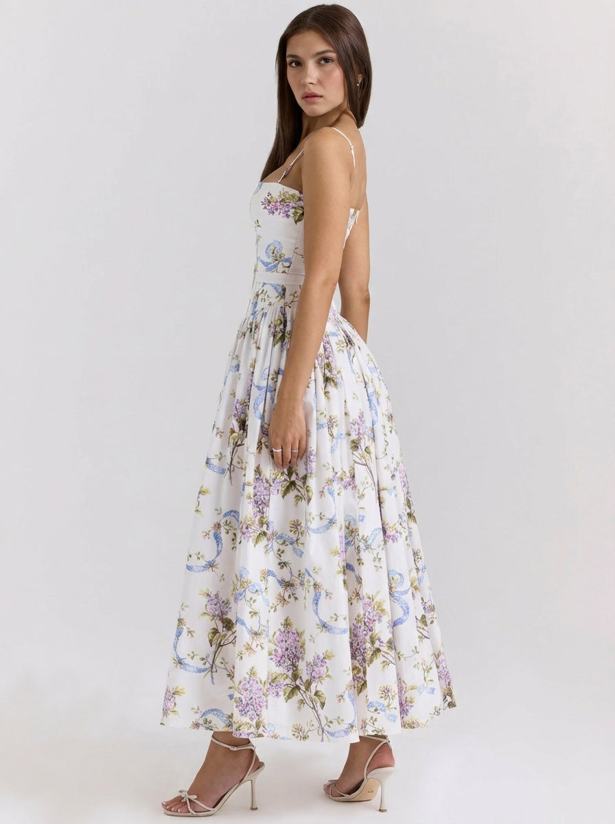 Rania | Robes longues d'été à fleurs pour femmes, coupe trapèze