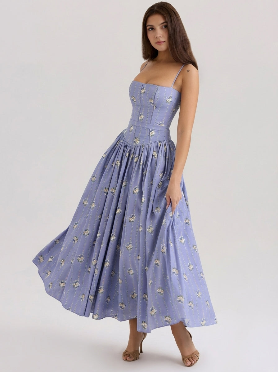 Rania | Robes longues d'été à fleurs pour femmes, coupe trapèze