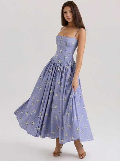 Rania | Robes longues d'été à fleurs pour femmes, coupe trapèze