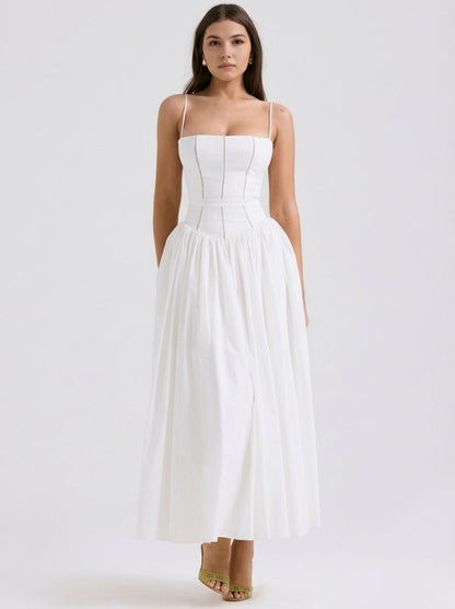 Rania | Robes longues d'été à fleurs pour femmes, coupe trapèze