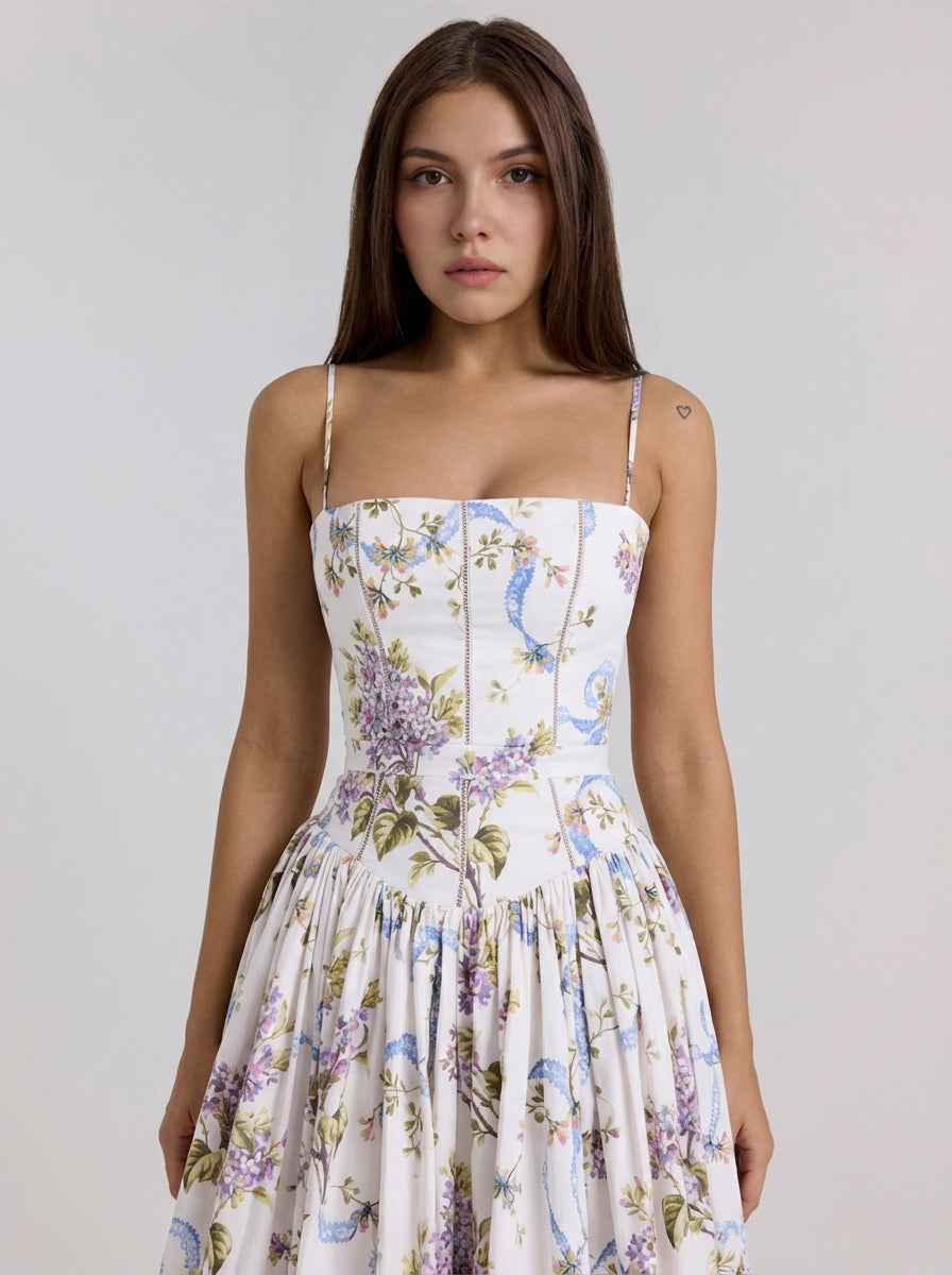 Rania | Robes longues d'été à fleurs pour femmes, coupe trapèze