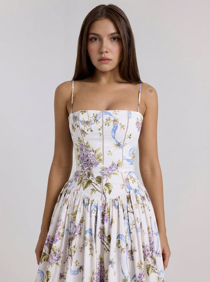 Rania | Robes longues d'été à fleurs pour femmes, coupe trapèze