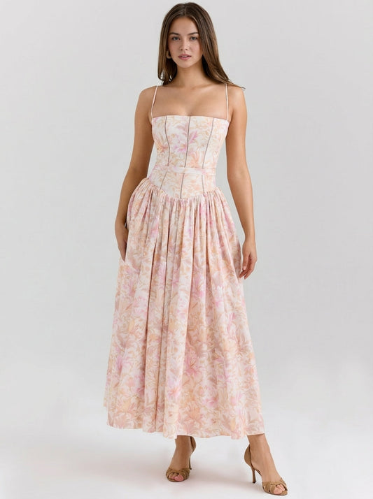 Rania | Robes longues d'été à fleurs pour femmes, coupe trapèze