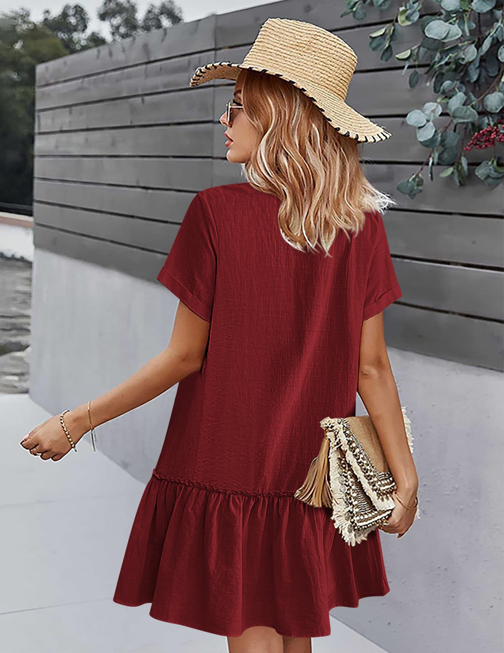 Robe Midi Femme en lin, col V, coupe fluide – Menvelo