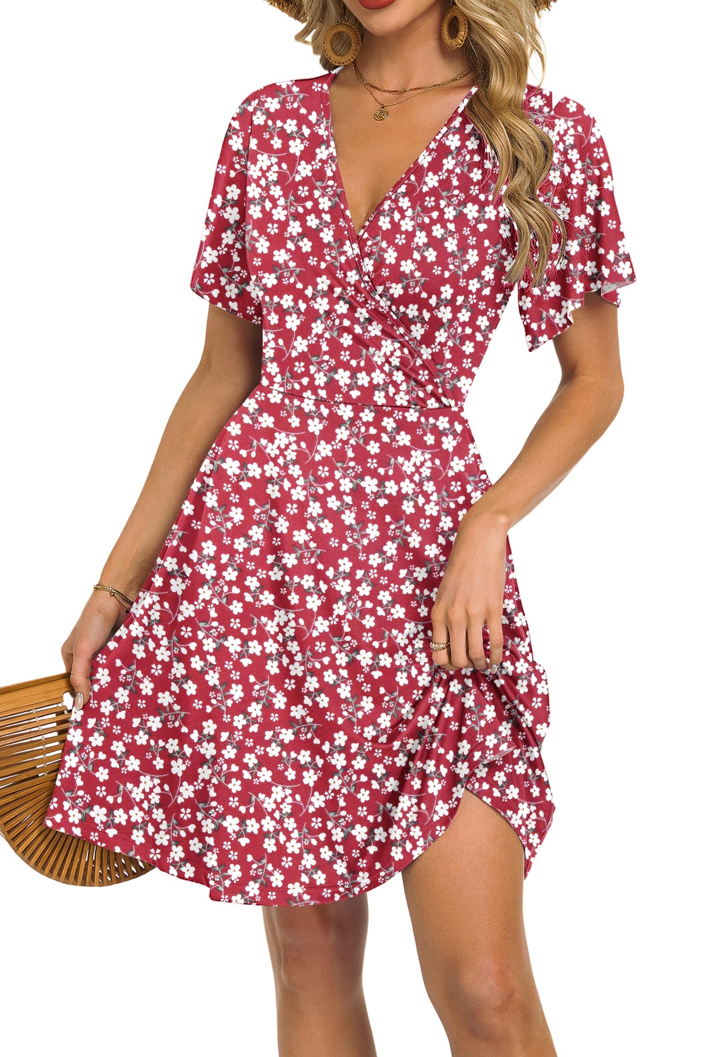 Robe Mini Femme en tissu léger, col V, coupe fluide – Menvelo