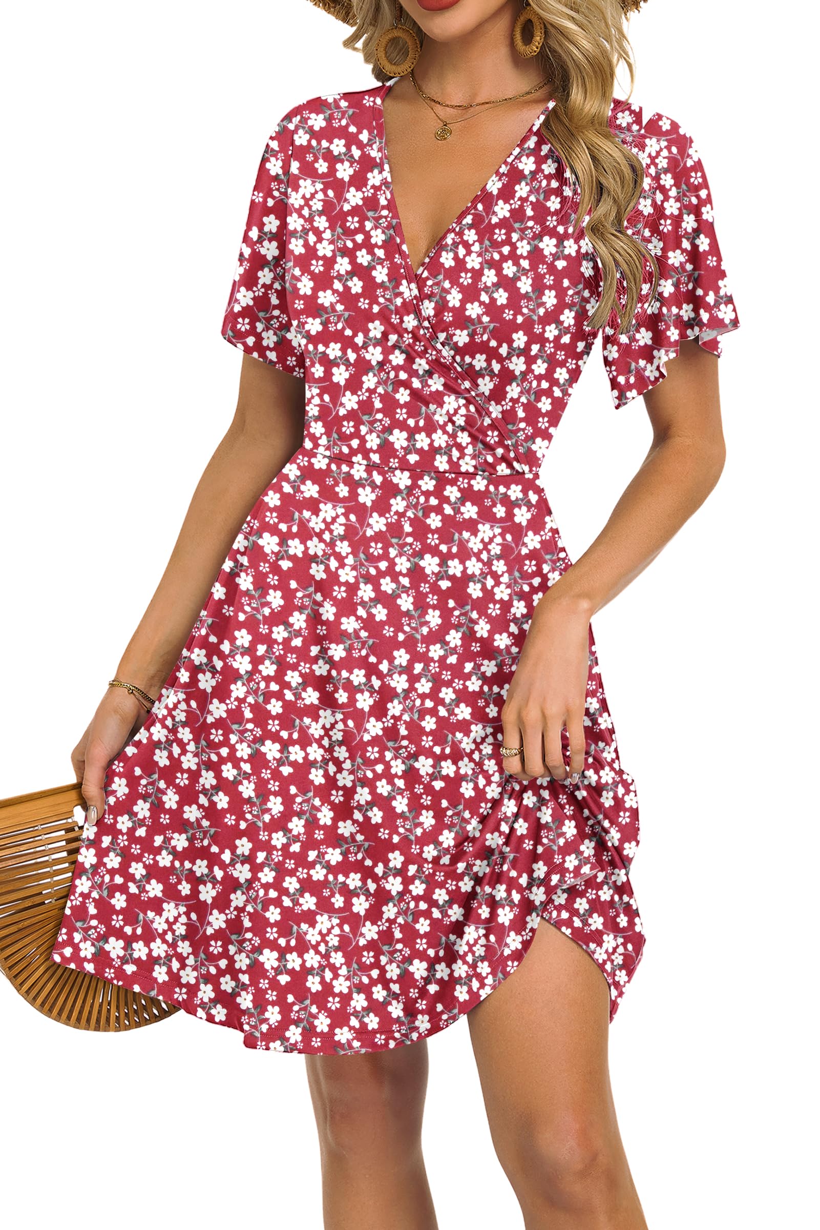 Robe Mini Femme en tissu léger, col V, coupe fluide – Menvelo