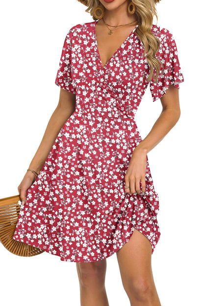 Robe Mini Femme en tissu léger, col V, coupe fluide – Menvelo