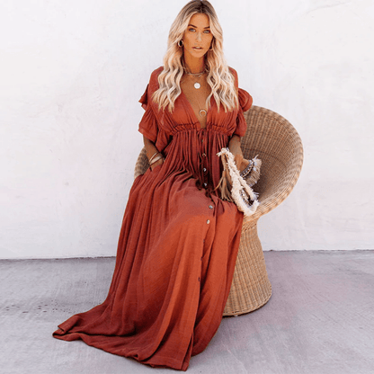 Robe Longue Boho Chic pour Mariage Invitée - Orange | Menvelo