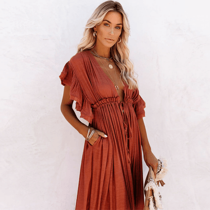 Robe Longue Boho Chic pour Mariage Invitée - Orange | Menvelo