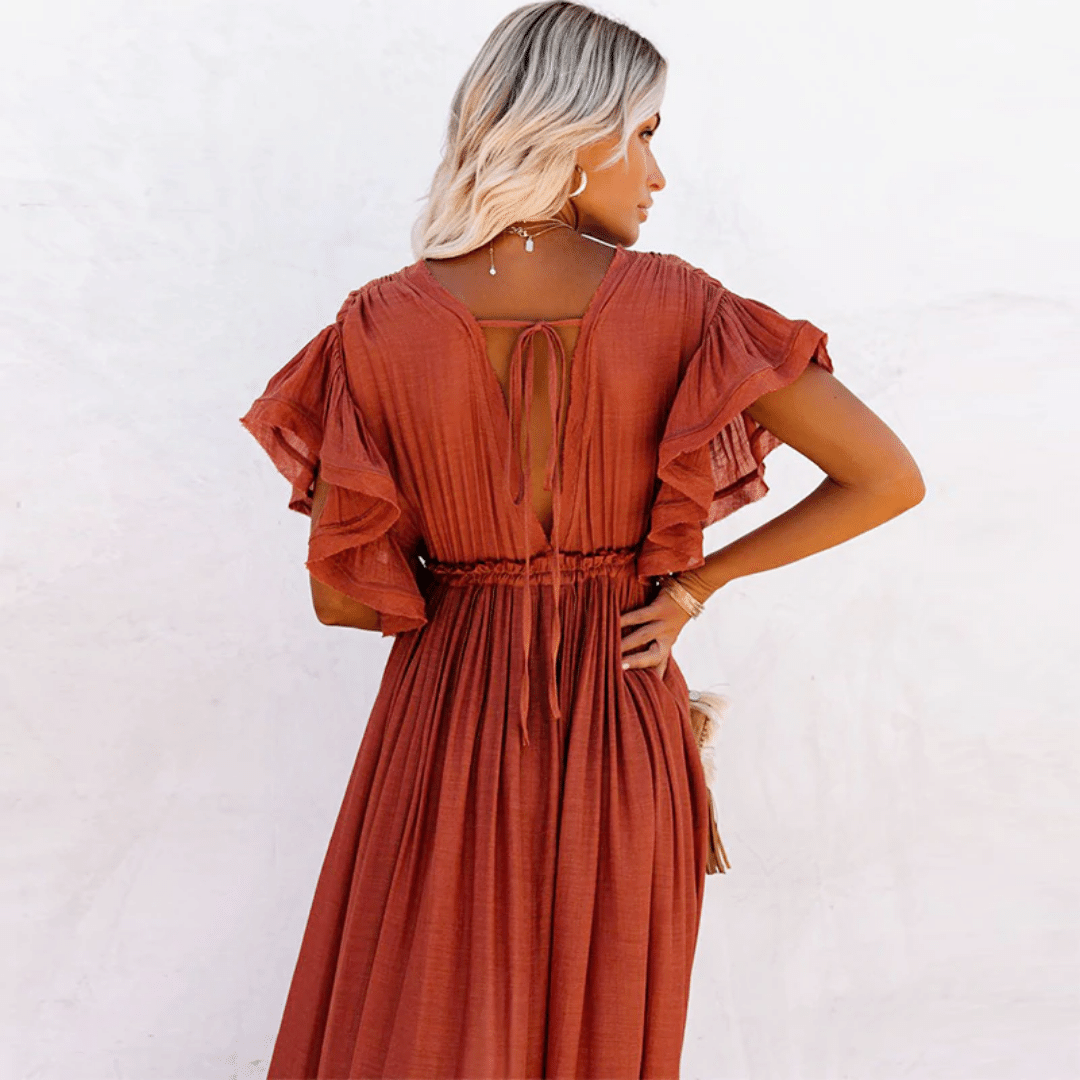 Robe Longue Boho Chic pour Mariage Invitée - Orange | Menvelo