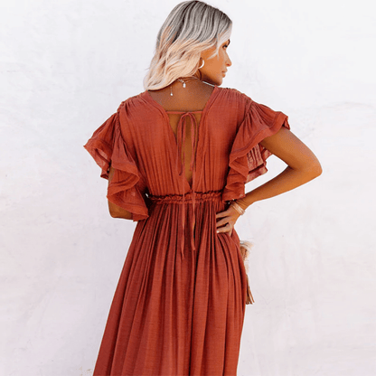 Robe Longue Boho Chic pour Mariage Invitée - Orange | Menvelo
