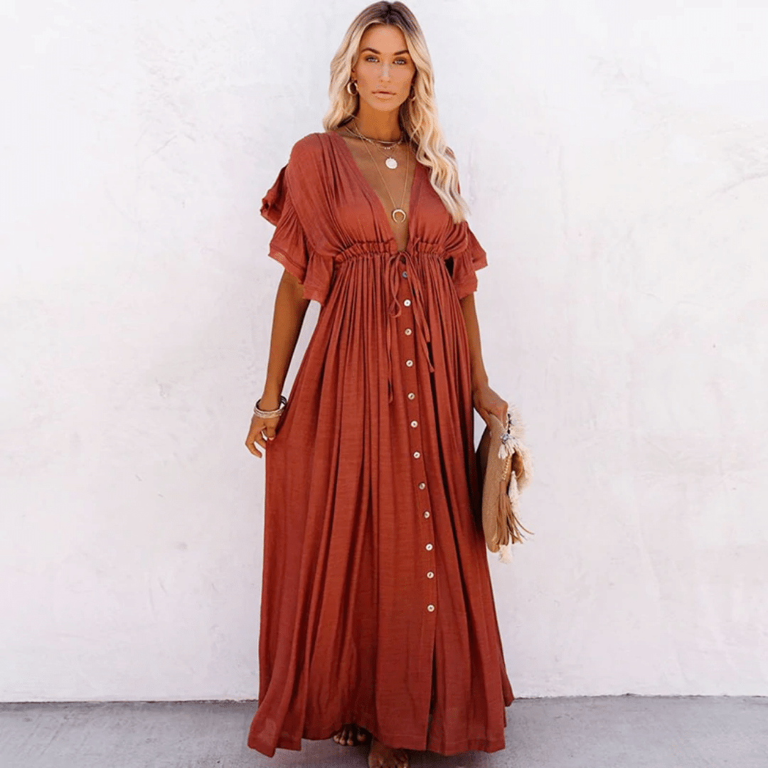 Robe Longue Boho Chic pour Mariage Invitée - Orange | Menvelo