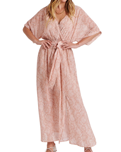 Rodelyn Robe Maxi Femme – Col V Cache-Cœur, Manches 3/4 Kimono & Fente Élégante Bohème