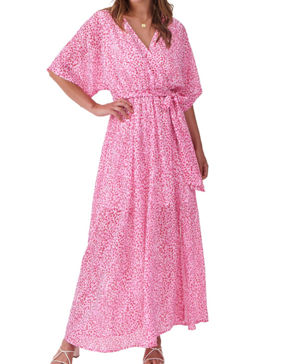 Rodelyn Robe Maxi Femme – Col V Cache-Cœur, Manches 3/4 Kimono & Fente Élégante Bohème