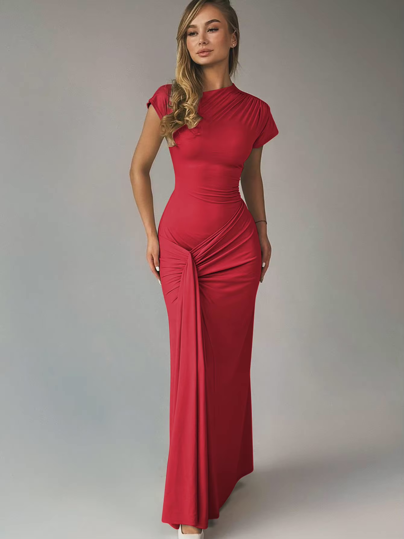 Robe Maxi Femme Encolure Asymétrique – Dos à Lacets Coupe Slim