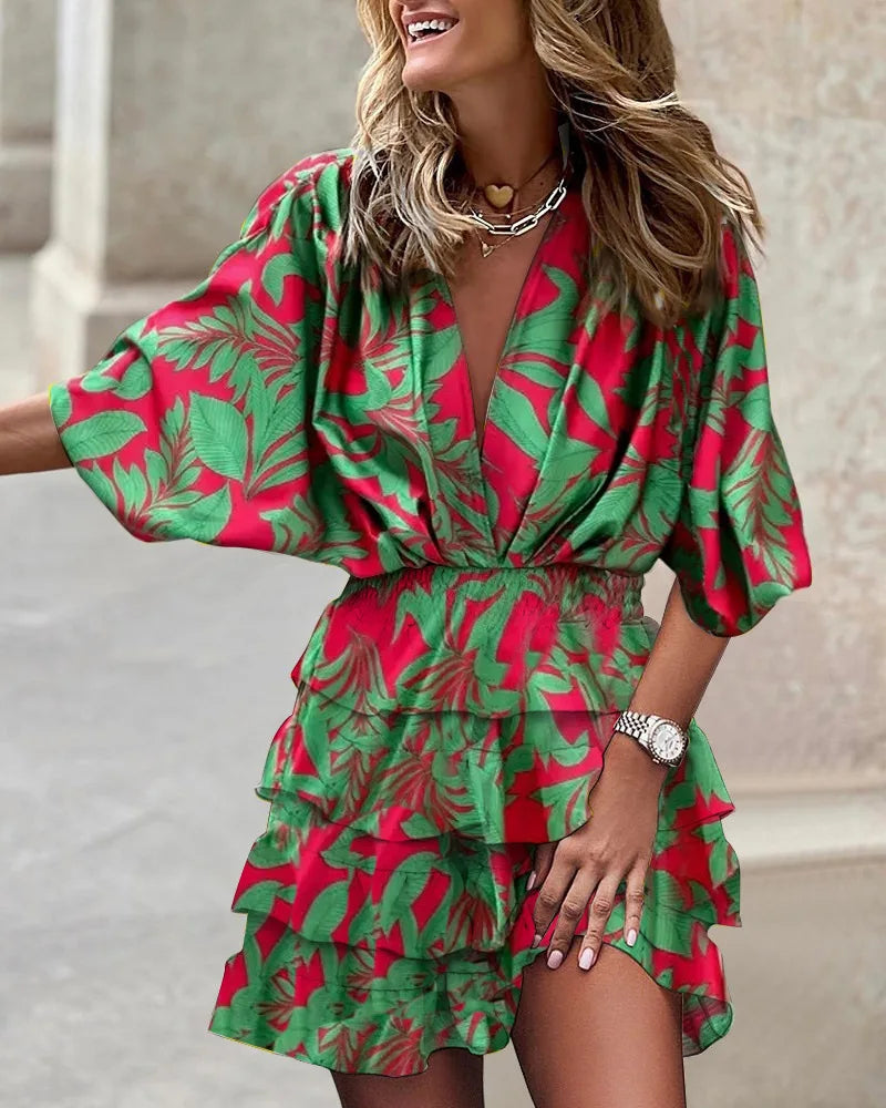 Robe Mini Femme en tissu léger, col V, coupe fluide – Menvelo