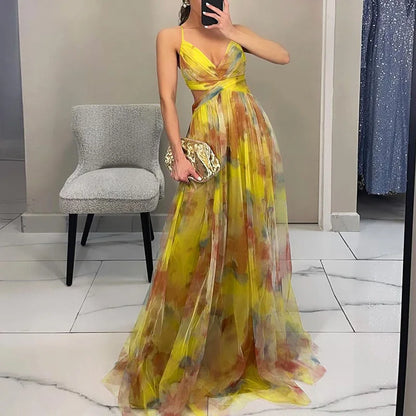 Robe maxi femme en mesh floral – Buste ajusté jupe fluide