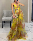 Robe maxi femme en mesh floral – Buste ajusté jupe fluide