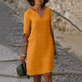 Robe Midi Légère à Col V pour Femme – Coupe Droite Décontractée