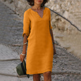 Robe Midi Légère à Col V pour Femme – Coupe Droite Décontractée