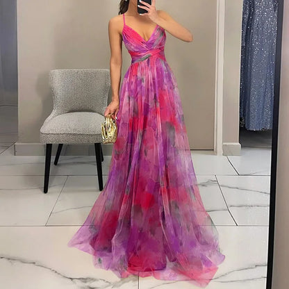 Robe maxi femme en mesh floral – Buste ajusté jupe fluide