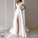 Robe Maxi de Soirée Femme Fente Haute – Décolleté Profond Coupe A-Line Taille Marquée