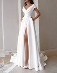 Robe Maxi de Soirée Femme Fente Haute – Décolleté Profond Coupe A-Line Taille Marquée