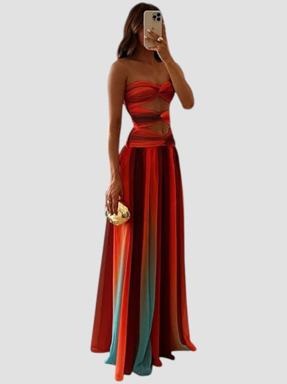 Robe longue dos nu femme en satin – laçage