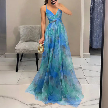 Robe maxi femme en mesh floral – Buste ajusté jupe fluide