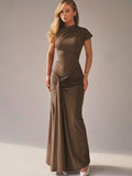 Robe Maxi Femme Encolure Asymétrique – Dos à Lacets Coupe Slim