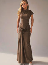 Robe Maxi Femme Encolure Asymétrique – Dos à Lacets Coupe Slim