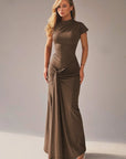 Robe Maxi Femme Encolure Asymétrique – Dos à Lacets Coupe Slim
