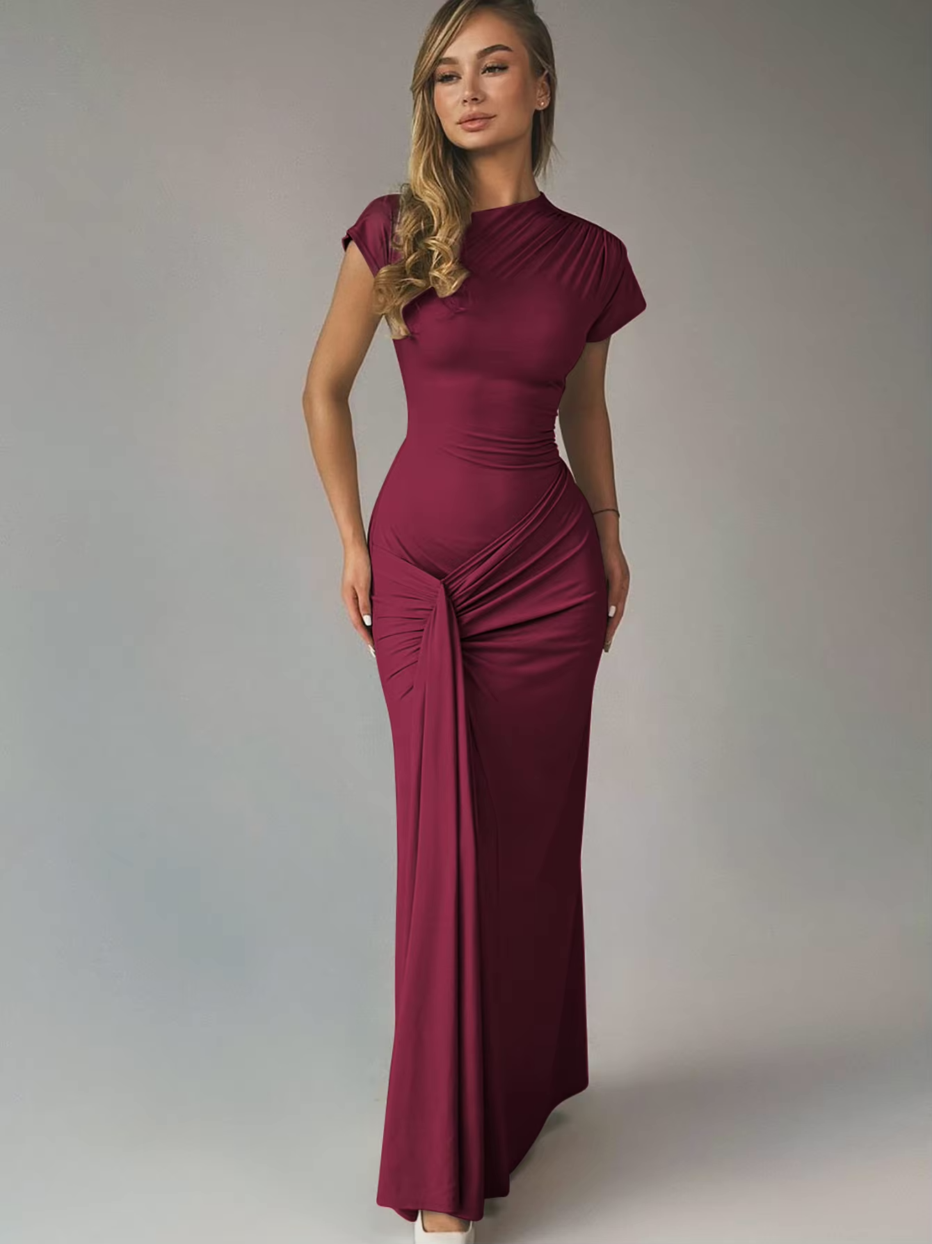 Robe Maxi Femme Encolure Asymétrique – Dos à Lacets Coupe Slim