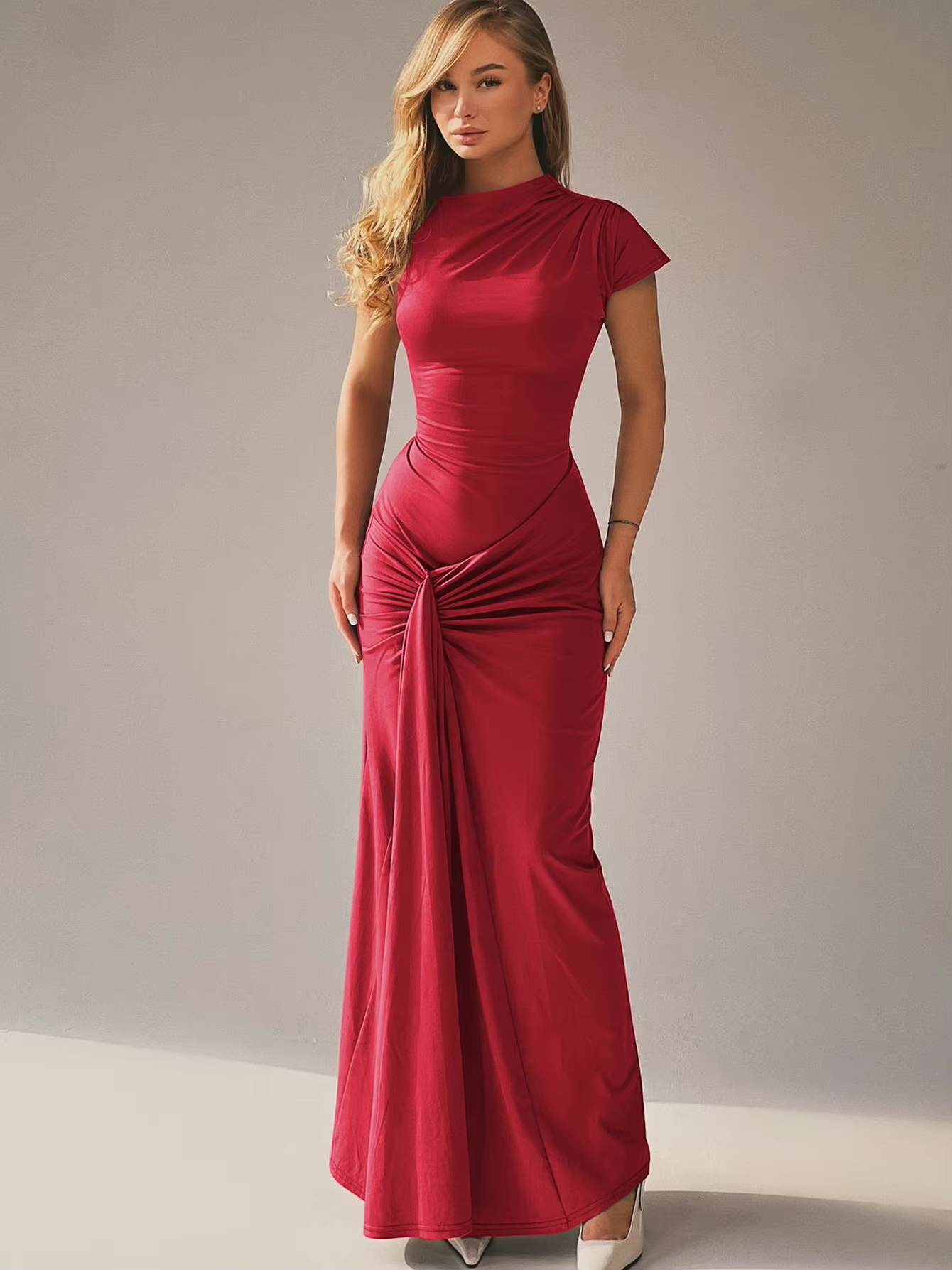 Robe Maxi Femme Encolure Asymétrique – Dos à Lacets Coupe Slim