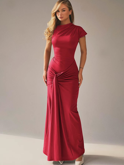 Robe Maxi Femme Encolure Asymétrique – Dos à Lacets Coupe Slim