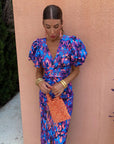 Robe Midi Légère à Manches Bouffantes pour Femme – Col V Coupe Ajustée