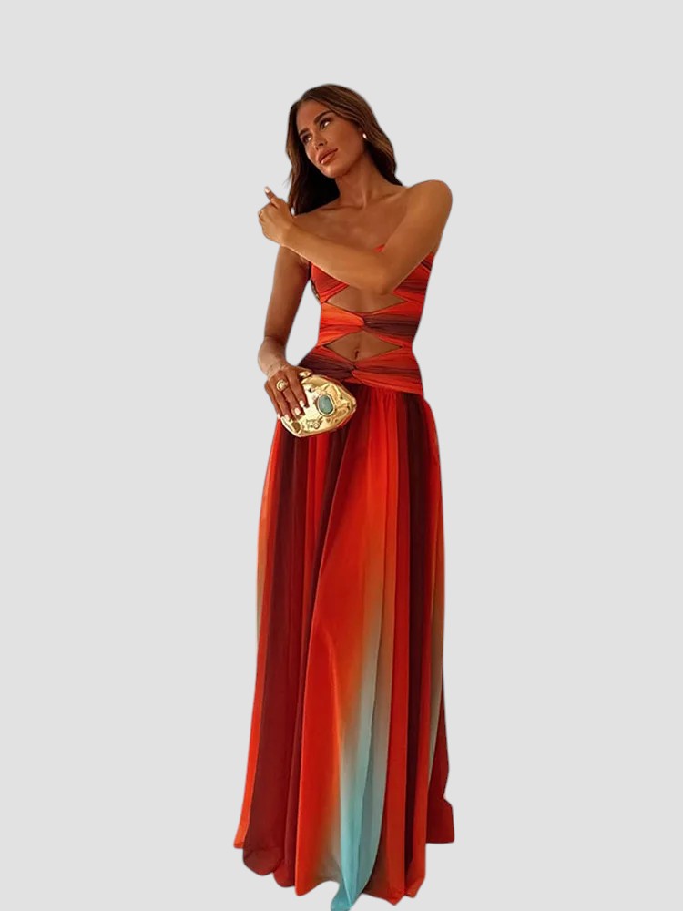 Robe longue dos nu femme en satin – laçage
