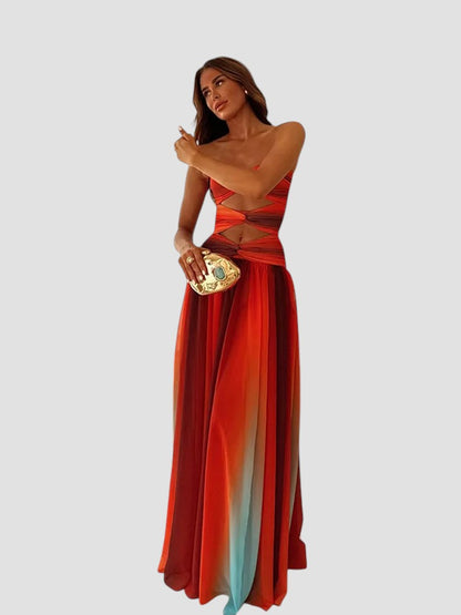 Robe longue dos nu femme en satin – laçage