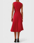 Robe Midi Structurée Sans Manches pour Femme – Col Rond Ourlet Évasé Ajusté