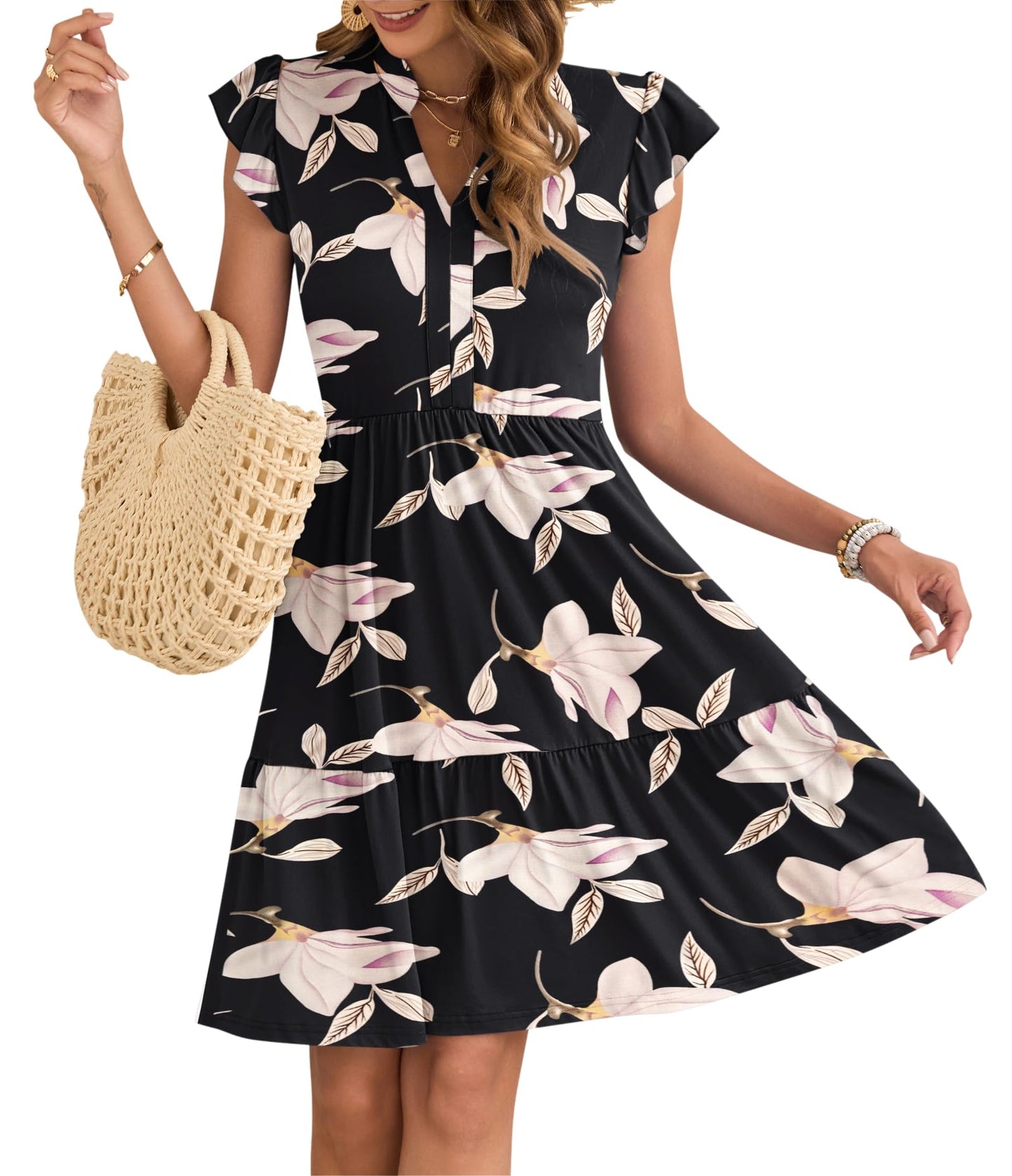 Robe Midi Femme en stretch, col V, coupe fluide – Menvelo