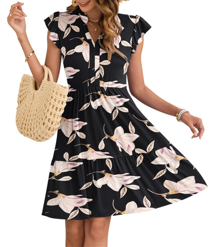 Robe Midi Femme en stretch, col V, coupe fluide – Menvelo