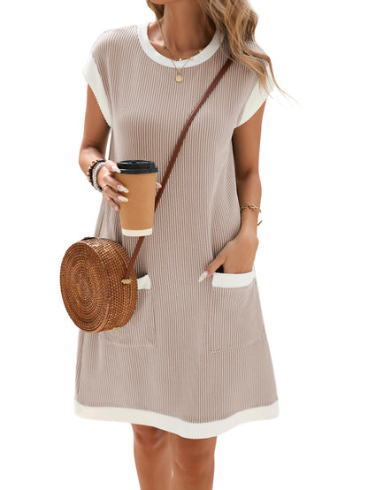Robe Midi Femme en tissu léger, col rond, coupe fluide – Menvelo