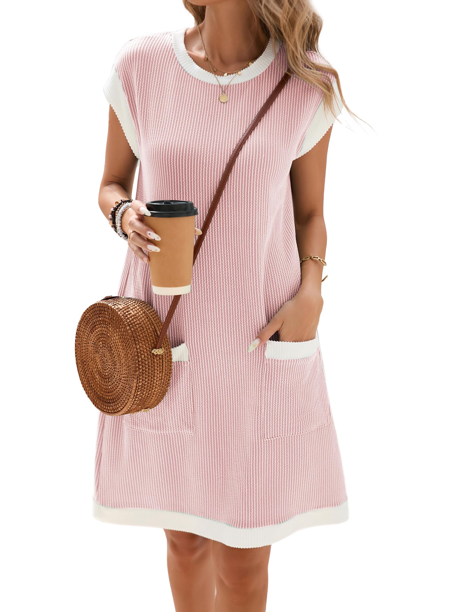 Robe Midi Femme en tissu léger, col rond, coupe fluide – Menvelo