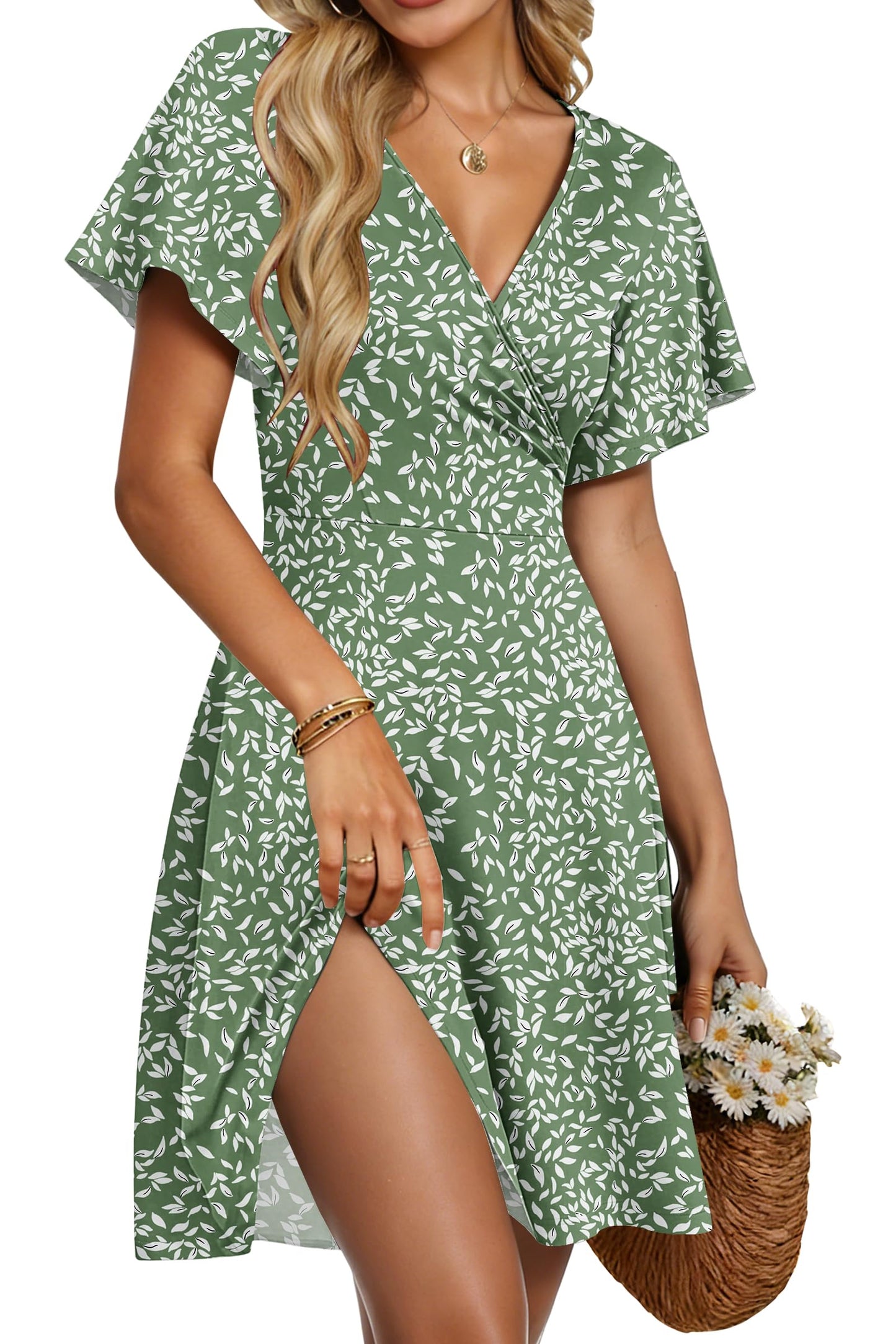 Robe Mini Femme en tissu léger, col V, coupe fluide – Menvelo