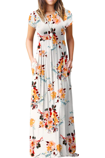 Bridget Robe Maxi Femme – Col Rond Uni, Coupe Fluide & Taille Haute avec Poches Été