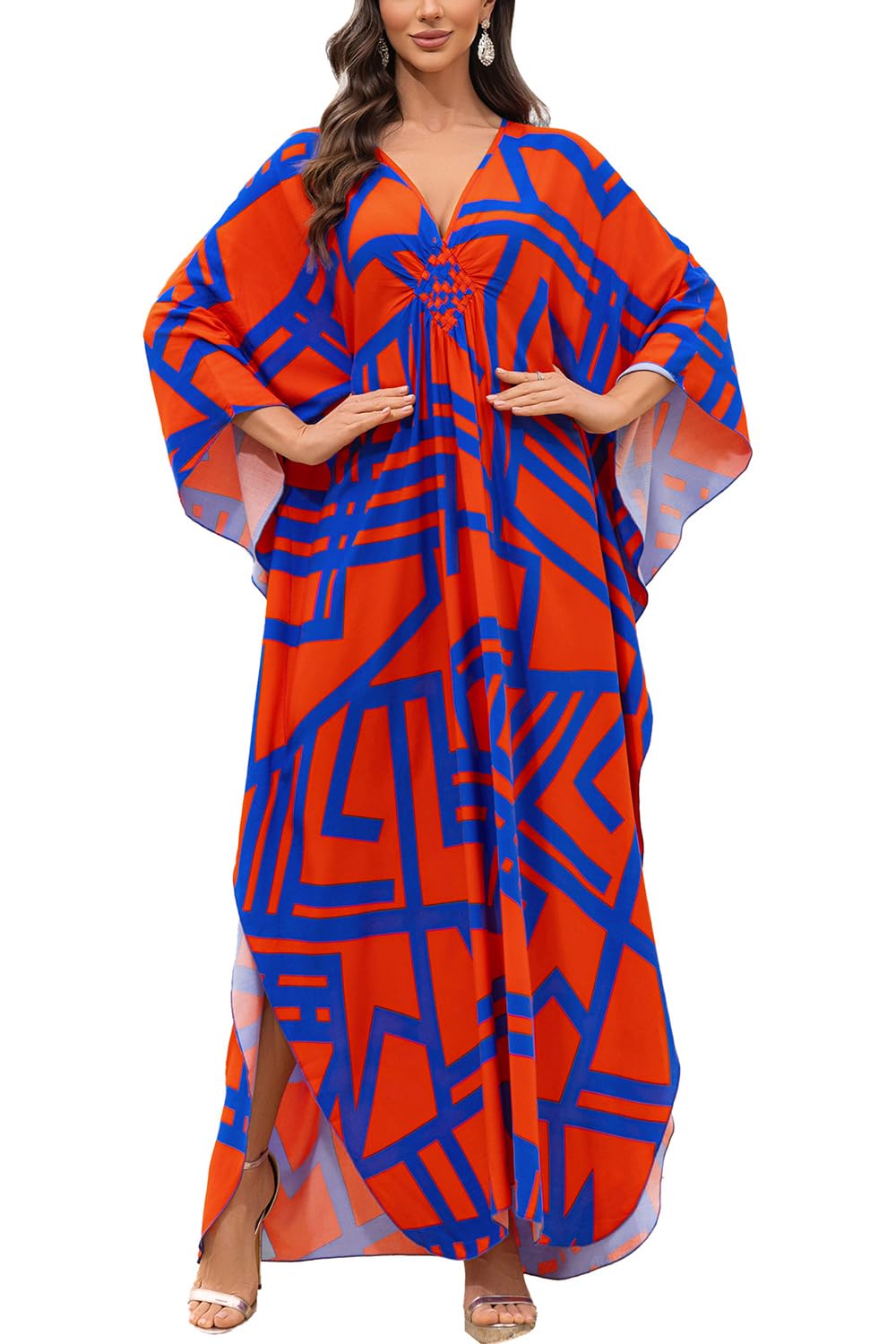 Eugenia Kimono Femme – Robe Plage Longue Ample, Col V & Manches Amples Cover-Up Été